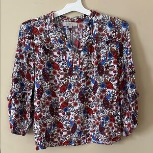 LOFT Red and Blue Floral Blouse